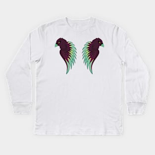 Focused Exotic Bird With Colorful Wings and Feathers Kids Long Sleeve T-Shirt